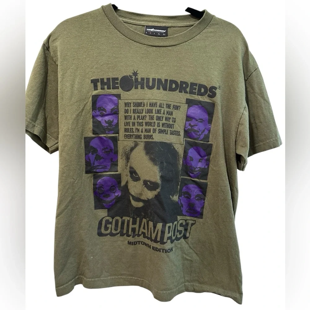 The Hundreds Gotham Post t-shirt Medium Green DC comics Batman Dark Knight Joker